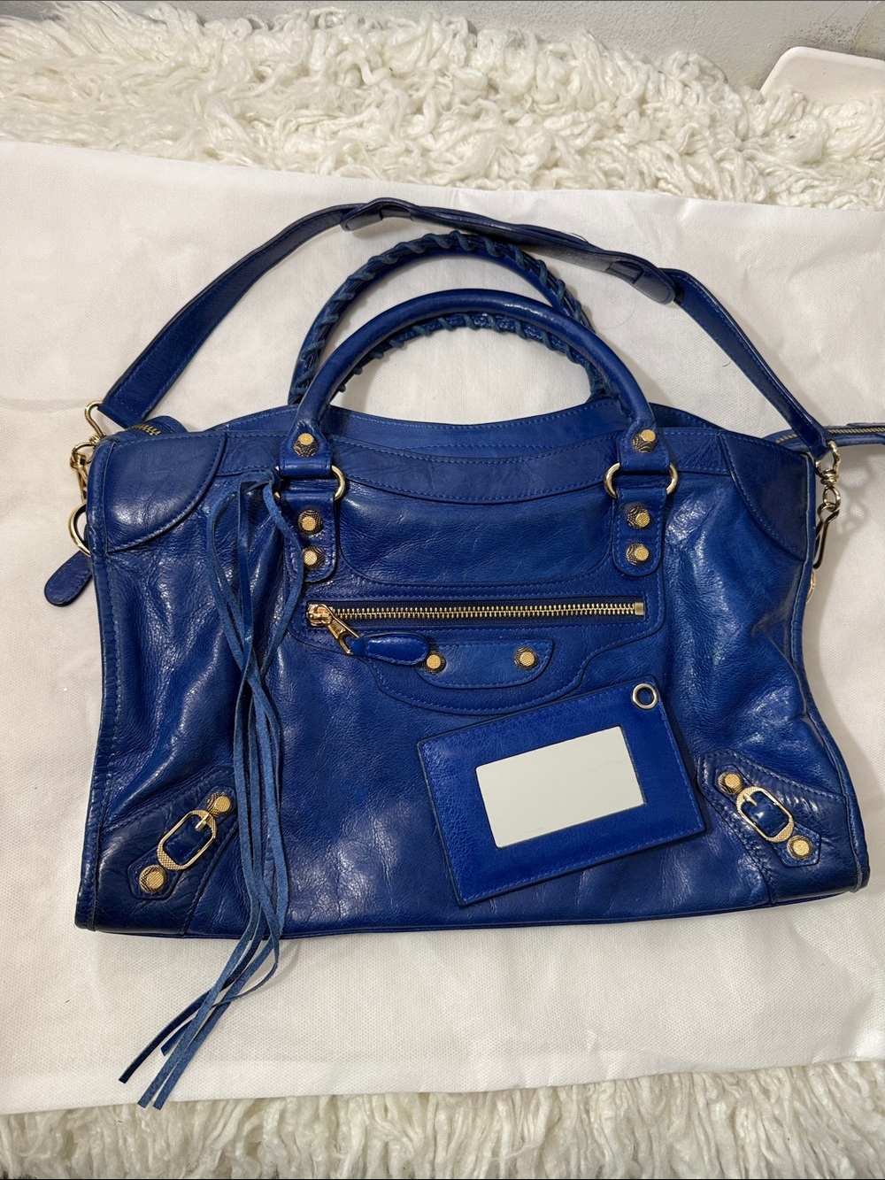 Balenciaga Blue Embossed Lambskin leather motorcycle city bag medium - Picture 2 of 16